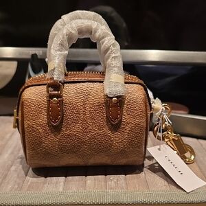 Bag Charm NWT Coach Mini Pebbled Leather Satchel in Tan Brown with Gold Hardware